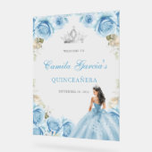 Elegant Light Blue Floral Quinceañera Welcome アクリルサイン (傾斜)