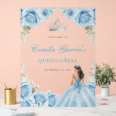 Elegant Light Blue Floral Quinceañera Welcome アクリルサイン (ウェディング)