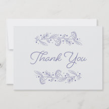 Elegant Light Blue Floral Vines Thank You Card