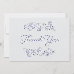 Elegant Light Blue Floral Vines Thank You Card 招待状
