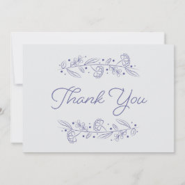 Elegant Light Blue Floral Vines Thank You Card 招待状