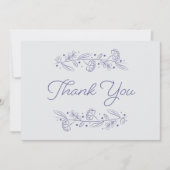 Elegant Light Blue Floral Vines Thank You Card 招待状 (正面)