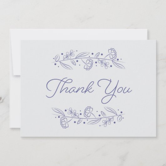 Elegant Light Blue Floral Vines Thank You Card 招待状 (正面)