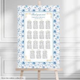 Elegant Light Blue Gold Vintage Seating Chart ポスター