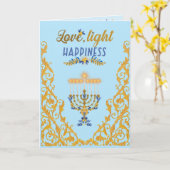 Elegant Light Blue Hanukkah カード (黄色い花)