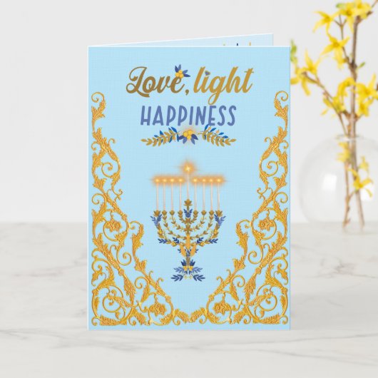 Elegant Light Blue Hanukkah  カード (黄色い花)