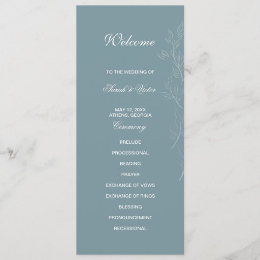 Elegant light blue leaf double side program card  プログラム (正面)