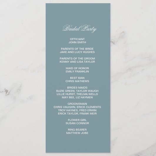 Elegant light blue leaf double side program card  プログラム (裏面)