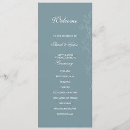 Elegant light blue leaf double side program card  プログラム