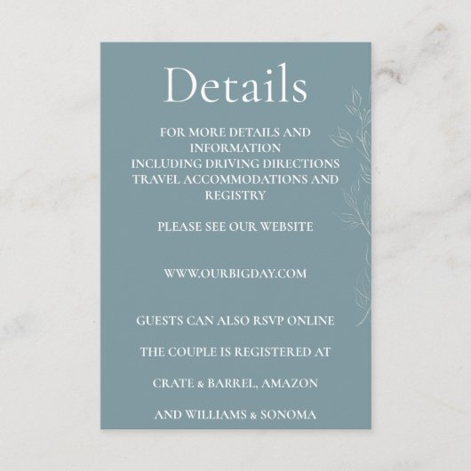 Elegant light blue leaf Enclosure Card Details エンクロージャーカード (正面)