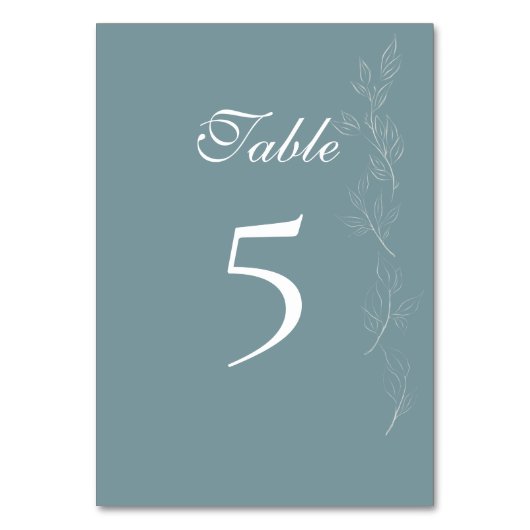 Elegant light blue leaf Table Number Card テーブルナンバー (正面)