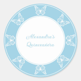 Elegant Light Blue Quinceañera - Butterfly Classy ラウンドシール