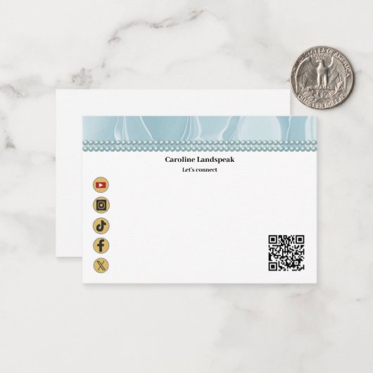 Elegant Light Blue Silk, Social Media & QR Code ノートカード (正面/裏面インサイチュ)