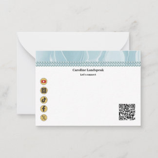 Elegant Light Blue Silk, Social Media & QR Code ノートカード