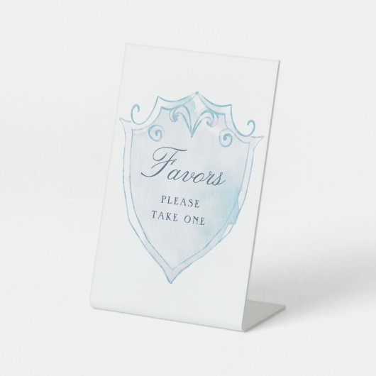 Elegant Light Blue Watercolor Crest Favors 台座サイン (正面)