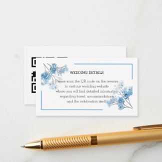 Elegant Light Blue Watercolor Floral Wedding QR エンクロージャーカード
