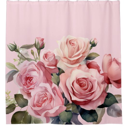 Elegant Light Blush Pink Roses Shower Curtain シャワーカーテン (正面)