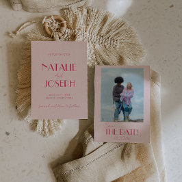 Elegant Light Deep Pink Minimalist Photo Wedding セーブザデート