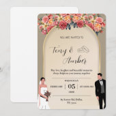 Elegant Light Gold with Floral Wedding Invitation 招待状 (正面/裏面)