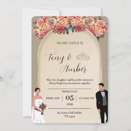 Elegant Light Gold with Floral Wedding Invitation 招待状