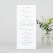 Elegant Light Green Hand Drawn Bow Wedding Program メニュー (スタンド正面)