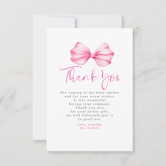 Elegant Light Pink Bow Baby Shower Thank You サンキューカード (正面)