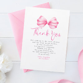 Elegant Light Pink Bow Baby Shower Thank You サンキューカード
