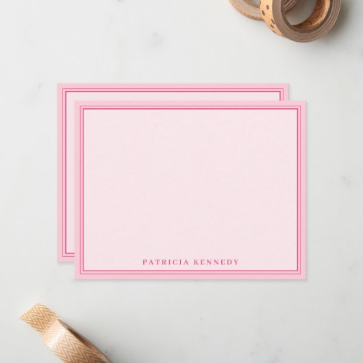Elegant Light Pink Two Border Name Personalized ノートカード (正面/裏面インサイチュ)