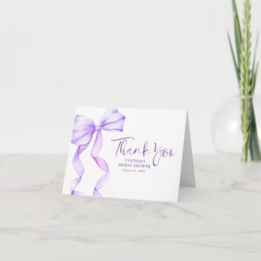 Elegant Light Purple Bow Bridal Shower Thank You サンキューカード (正面)