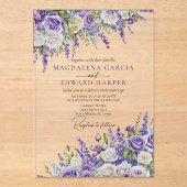 Elegant Light Purple Lavender Roses Floral Wedding アクリル招待状 (正面)