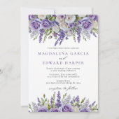 Elegant Light Purple Lavender Roses Floral Wedding 招待状 (正面)