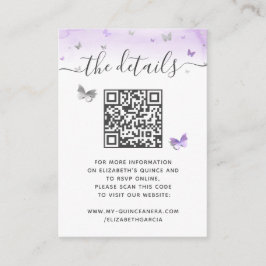 Elegant Light Purple Silver Butterfly RSVP QR Code エンクロージャーカード