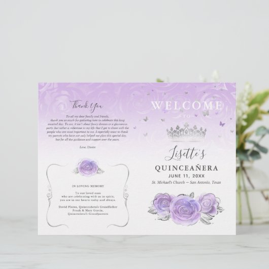 Elegant Light Purple Silver Quinceanera Program (スタンド正面)