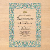 Elegant Light Teal 15th Birthday Quinceanera アクリル招待状 (正面)