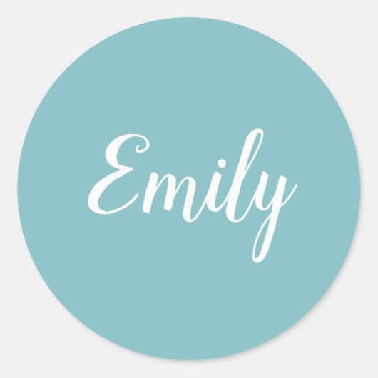 Elegant Light Turquoise Blue Script Cursive Name ラウンドシール (正面)