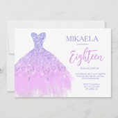 Elegant Lila Gown Glitter 18th Birthday Invitation 招待状 (正面)
