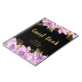 Elegant Lilac and Gold Flowers Birthday Guest Book ノートブック (左側)