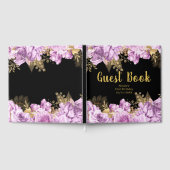 Elegant Lilac and Gold Flowers Birthday Party ゲストブック (全面)