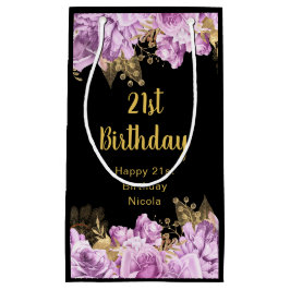 Elegant Lilac and Gold Flowers Birthday Party スモールペーパーバッグ