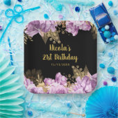 Elegant Lilac and Gold Flowers Birthday Party ペーパープレート (パーティー)