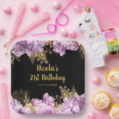 Elegant Lilac and Gold Flowers Birthday Party ペーパープレート (パーティー)