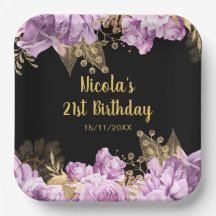Elegant Lilac and Gold Flowers Birthday Party