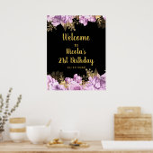 Elegant Lilac and Gold Flowers Birthday Party ポスター (キッチン)