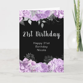Elegant Lilac and Silver Flowers Birthday Party カード
