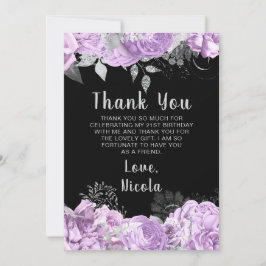 Elegant Lilac and Silver Flowers Birthday Party サンキューカード
