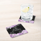 Elegant Lilac and Silver Flowers Birthday Party スクエアペーパーコースター (インサイチュ)