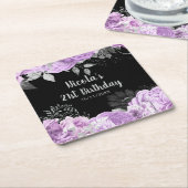 Elegant Lilac and Silver Flowers Birthday Party スクエアペーパーコースター (アングル)