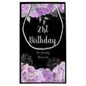 Elegant Lilac and Silver Flowers Birthday Party スモールペーパーバッグ (裏面)