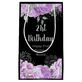 Elegant Lilac and Silver Flowers Birthday Party スモールペーパーバッグ