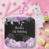 Elegant Lilac and Silver Flowers Birthday Party  ペーパープレート (パーティー)